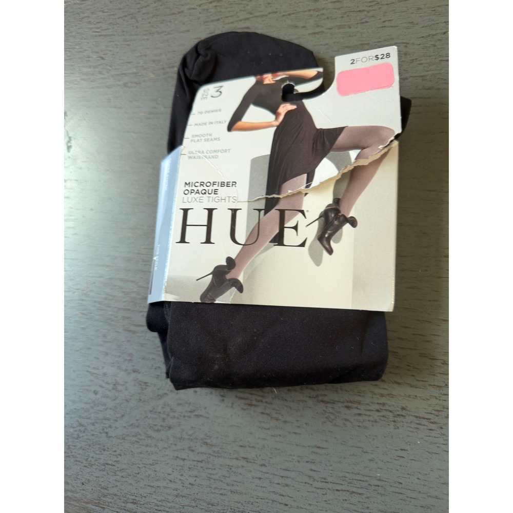 HUE Microfiber Opaque Luxe Tights Black 70 Denier Size 3 Made in Italy NEW